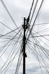 Low angle view of electricity pylon against sky