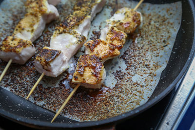 High angle view of meat in tray