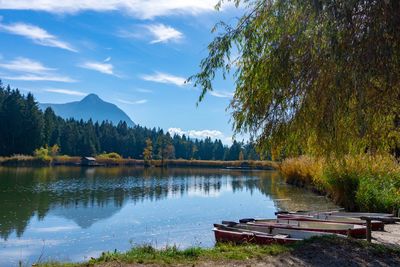 Scenic view of lake against sky during autumn