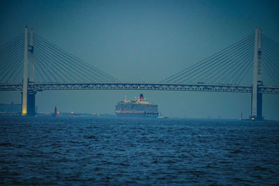 View of suspension bridge over sea