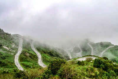 Thambi view point, old silk route, sikkim zuluk loops. india on a misty foggy day.