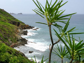 Scenic view of sea against clear sky