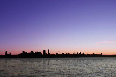 Silhouette of city at sunset