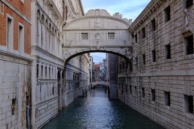 Arch bridge over canal in city