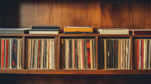 Close-up of books in shelf