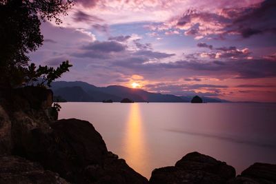 Scenic view of lake against sky during sunset