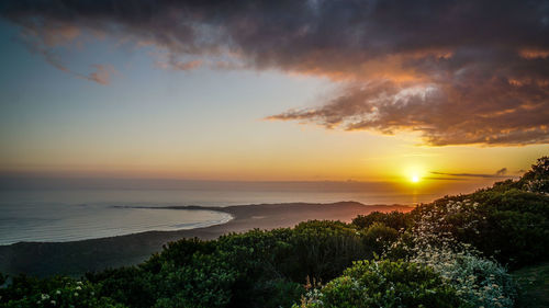 Scenic view of sea at sunset