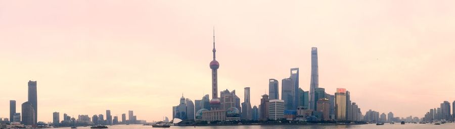 City skyline at sunset