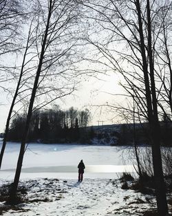 Silhouette man on shore against sky