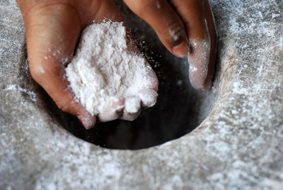 Close-up high angle view of woman hand