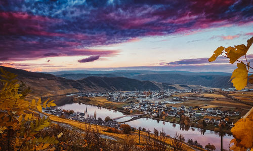 Scenic view of mountains against sky during sunset