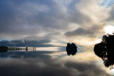 Scenic view of lake against sky during sunset