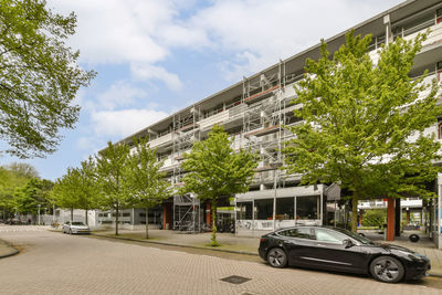 Cars on street against sky