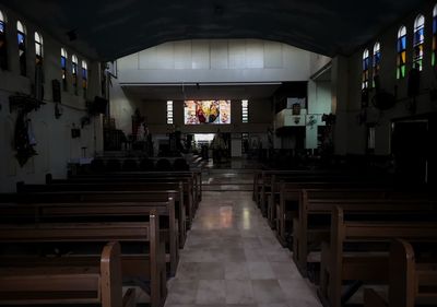 Empty benches in row