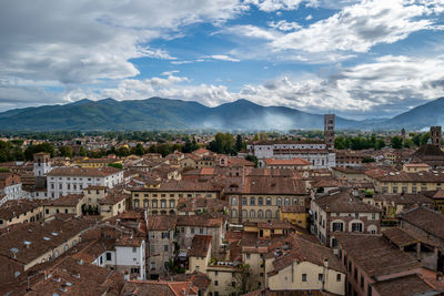 High angle view of townscape against sky