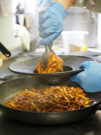 Cropped hand of man preparing food