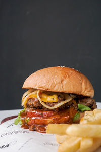 Close-up of burger on plate