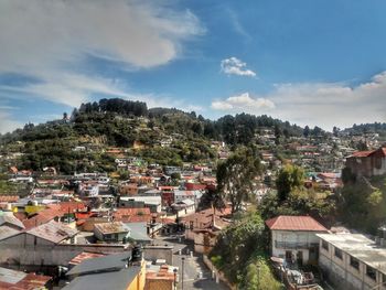 High angle view of cityscape against sky