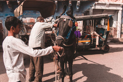 People on street in city