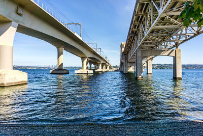 Beneath the interstate 90 bridges in seattle, washington.