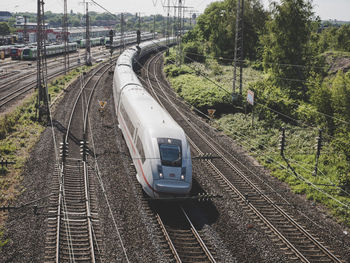 High angle view of train on railroad track