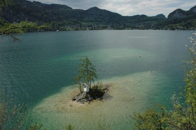 High angle view of lake against sky