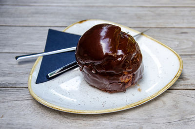 Close-up of dessert in plate on table