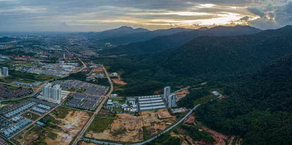 High angle view of townscape against sky