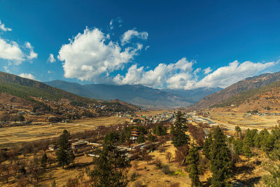 Beautiful aerial view of paro valley, bhutan