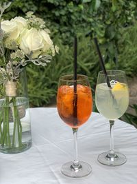 Close-up of wine glass on table