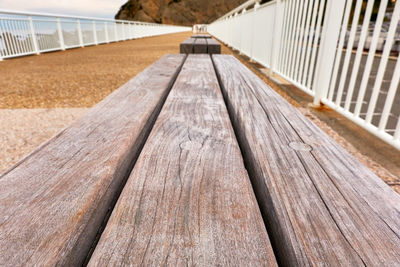 Close-up of wooden bench