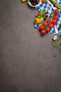 High angle view of multi colored fruits on table