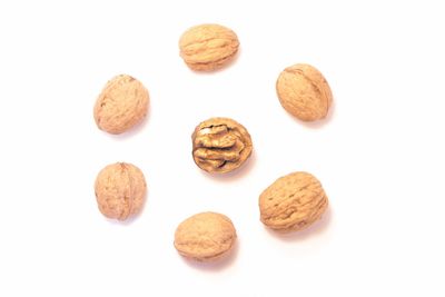 Close-up of cookies against white background