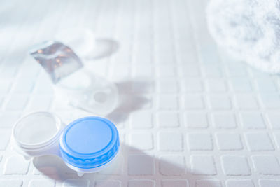 High angle view of drinking glass on table