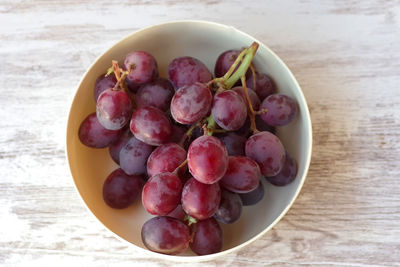 High angle view of fruits in bowl on table