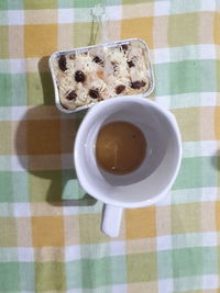 High angle view of breakfast on table