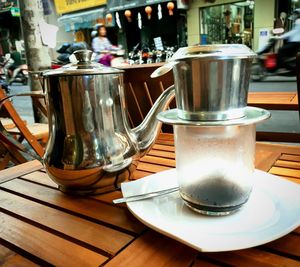Close-up of coffee cup on table