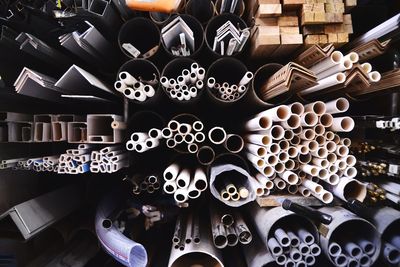 Full frame shot of pipes in racks