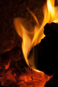 Close-up of burning charcoal