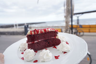 Close-up of cake in plate on table