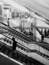 High angle view of people on escalator