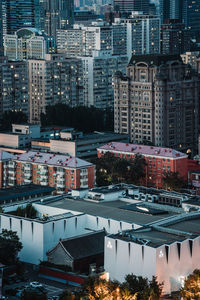 High angle view of buildings in city