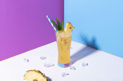 Close-up of drink on glass table