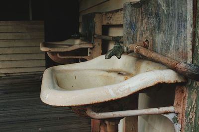 Close-up of abandoned sink