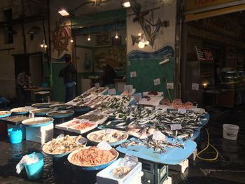 View of market stall at night