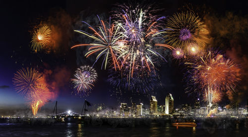 Firework display at night