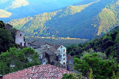 Residential district with mountain range in background