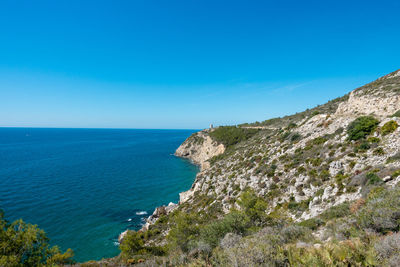 Scenic view of sea against blue sky