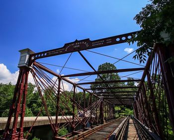 Low angle view of bridge against blue sky