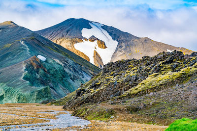 Scenic view of snowcapped mountains against sky